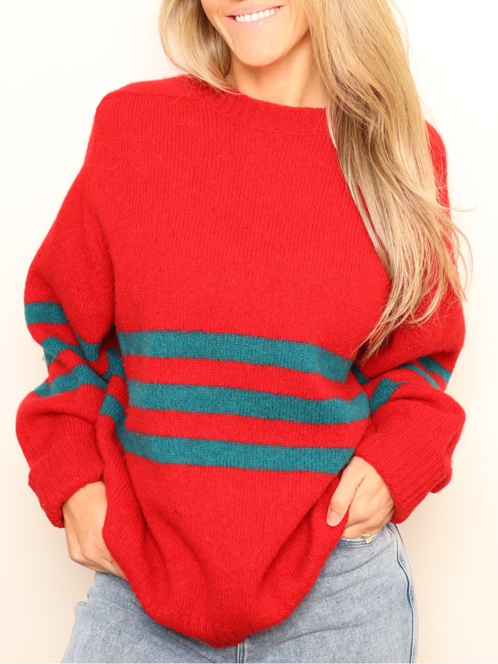 Vintage GAP Made in Scotland 100% Wool Cozy Red Striped Sweater